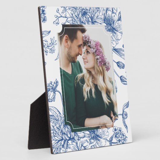 青いトイルフラワーフォトフレーム フォトプラーク (側面)