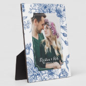 青いトイルフラワーフォト結婚のフレーム フォトプラーク (側面)