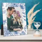 青いトイルフラワーフォト結婚のフレーム フォトプラーク (側面)