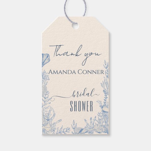 青いトイレの海洋をテーマにした ブライダルシャワー ギフトタグ (正面)