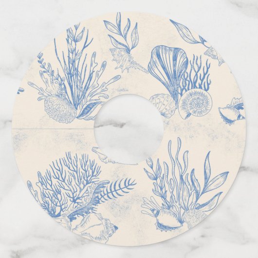 青いトイレの海洋をテーマにした ブライダルシャワー ワイングラスタグ (正面)