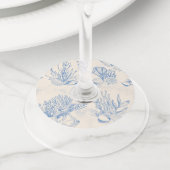 青いトイレの海洋をテーマにした ブライダルシャワー ワイングラスタグ (クローズアップ)