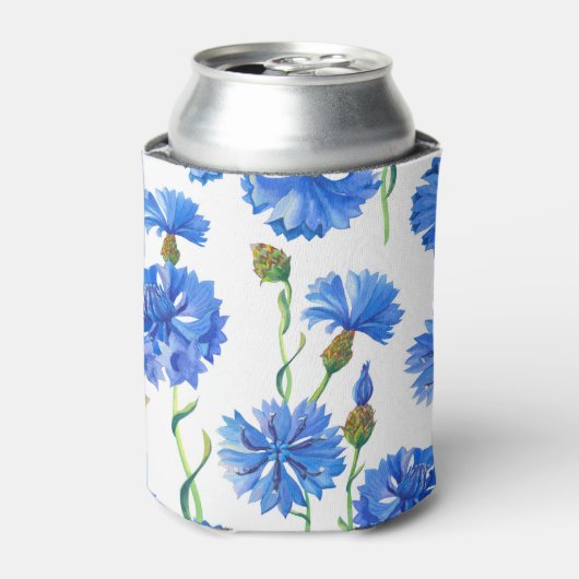 青いトウモロコシの花：水の色のフローラシームレス。 缶クーラー (缶正面)