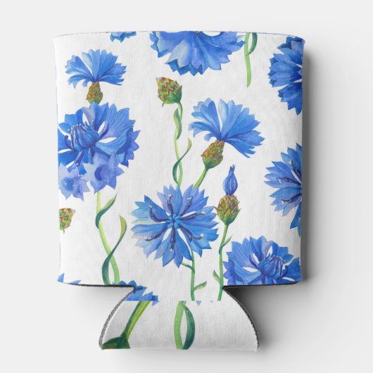 青いトウモロコシの花：水の色のフローラシームレス。 缶クーラー (裏面)