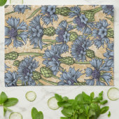 青いトウモロコシの花、花はホニー黄色 キッチンタオル (折り畳み)