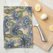 青いトウモロコシの花、花はホニー黄色 キッチンタオル (四つ折り)