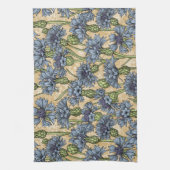 青いトウモロコシの花、花はホニー黄色 キッチンタオル (縦)