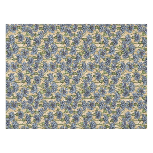 青いトウモロコシの花、花はホニー黄色 テーブルクロス (正面(横))