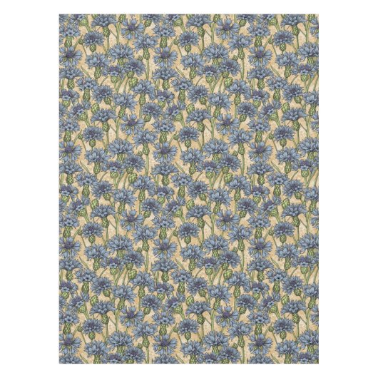 青いトウモロコシの花、花はホニー黄色 テーブルクロス (正面)