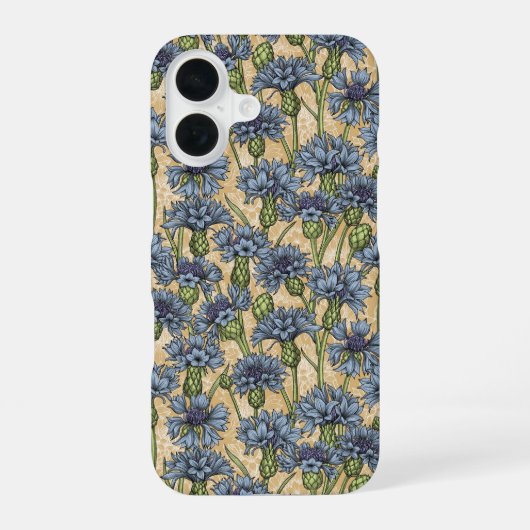 青いトウモロコシの花、花はホニー黄色 iPhone 16ケース (裏面)