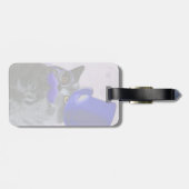 青いトップハットと口ひげのある灰色の猫 ラゲッジタグ (裏面横)