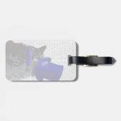 青いトップハットと青い口ひげの灰色の猫 ラゲッジタグ (裏面横)