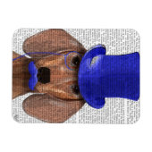 青いトップハットと青い口ひげ付きダシュント マグネット (横)