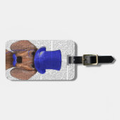 青いトップハットと青い口ひげ付きダシュント ラゲッジタグ (正面横)