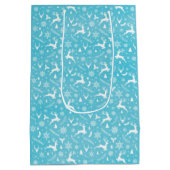 青いトナカイ模様メリークリスマススノーフレーク ミディアムペーパーバッグ (裏面)