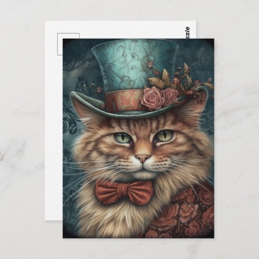 青いトファットがかわいい猫 ポストカード (正面/裏面)