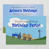 青いトラクターのパーティー招待 招待状 (正面/裏面)