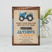 青いトラクターの誕生日パーティー招待状 招待状 (スタンド正面)