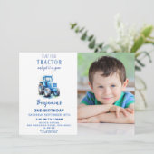 青いトラクターの誕生日招待状（写真付き） 招待状 (スタンド正面)