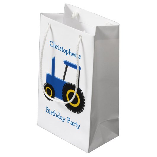 青いトラクターはちょうど一流の誕生日を加えます スモールペーパーバッグ (裏面アングル)