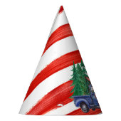 青いトラックの帽子-赤のストライプ-編集可能年齢 パーティーハット (左)