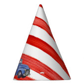 青いトラックの帽子-赤のストライプ-編集可能年齢 パーティーハット (右)