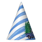 青いトラックの帽子-青い縞-編集可能年齢 パーティーハット (左)