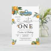 青いトラックの柑橘類 1歳の誕生日招待状 招待状 (スタンド正面)