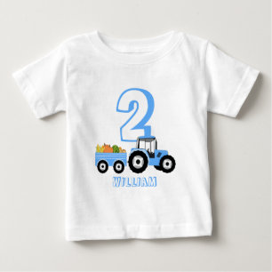 青いトラックの農産物のお誕生日ボーイ ベビーTシャツ