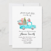 青いトラックの雪の結晶 クリスマスの男の子ベイビーシャワー 招待状 (正面)