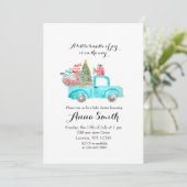 青いトラックの雪の結晶 クリスマスの男の子ベイビーシャワー 招待状 (スタンド正面)