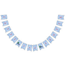 青いトラックの青い白のストライプの誕生日の旗