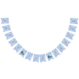 青いトラックの青い白のストライプの誕生日の旗 バンティングフラッグ