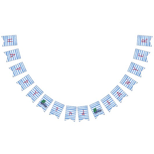 青いトラックの青い白のストライプの誕生日の旗 バンティングフラッグ (全)