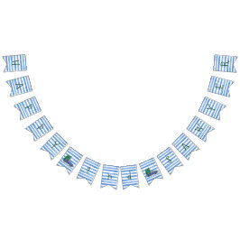 青いトラックの青い白のストライプの誕生日の旗 バンティングフラッグ