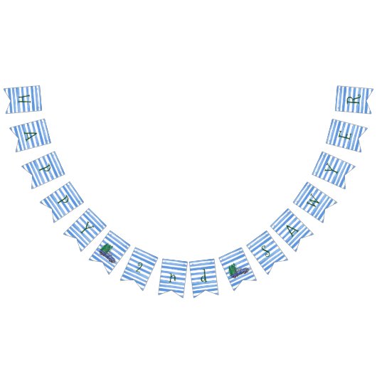 青いトラックの青い白のストライプの誕生日の旗 バンティングフラッグ (全)