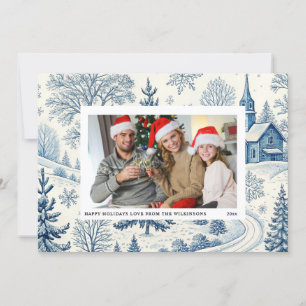 青いトリーのQRコードが付いたクリスマスの写真カード 招待状