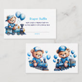 青いトレインボーイのおむつ付きラッフルのテディベア 名刺 (正面/裏面)