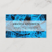 青いトロピカル葉の背景 名刺 (正面)