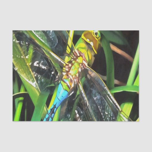 青いトンボきらめく翼絵画の 薄葉紙 (正面)