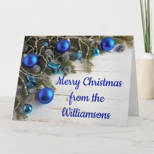 青いトンボと松の針クリスマス カード (正面)