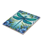 青いトンボと花 タイル (側面)