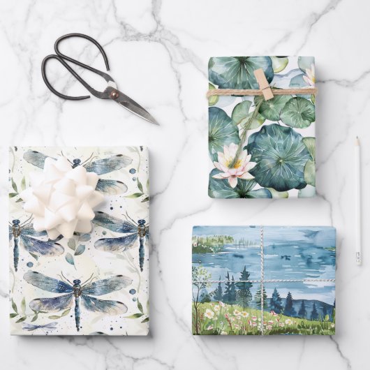 青いトンボのブライズシャワー ラッピングペーパーシート (正面)