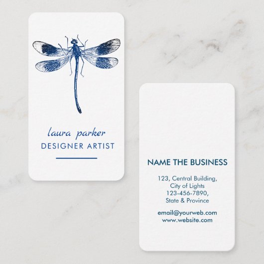 青いトンボのレトロのヴィンテージの幸運の入れ墨 名刺 (正面/裏面)