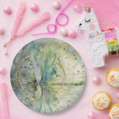 青いトンボの水彩画の紙皿 ペーパープレート (パーティー)