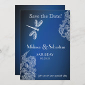 青いトンボの王室の上の白いレース セーブザデート (正面/裏面)