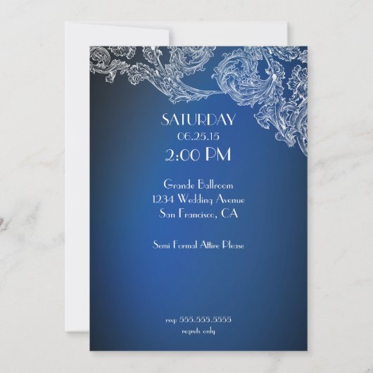 青いトンボの王室の上の白いレース 招待状 (裏面)