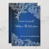 青いトンボの王室の上の白いレース 招待状 (正面/裏面)