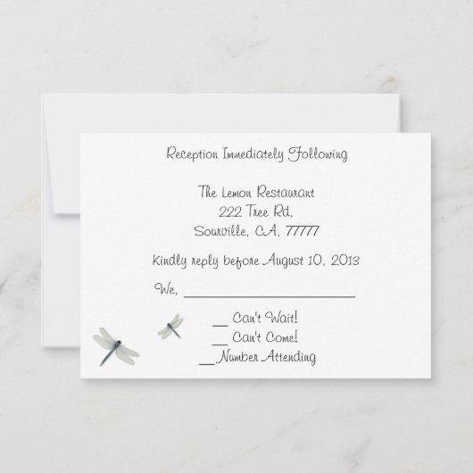 青いトンボの結婚式の招待状の返信 出欠カード (裏面)