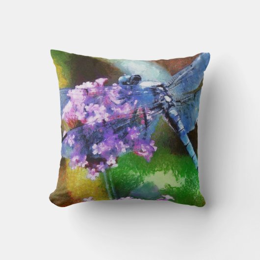 青いトンボの野生のニンニクのドットアート クッション (正面)